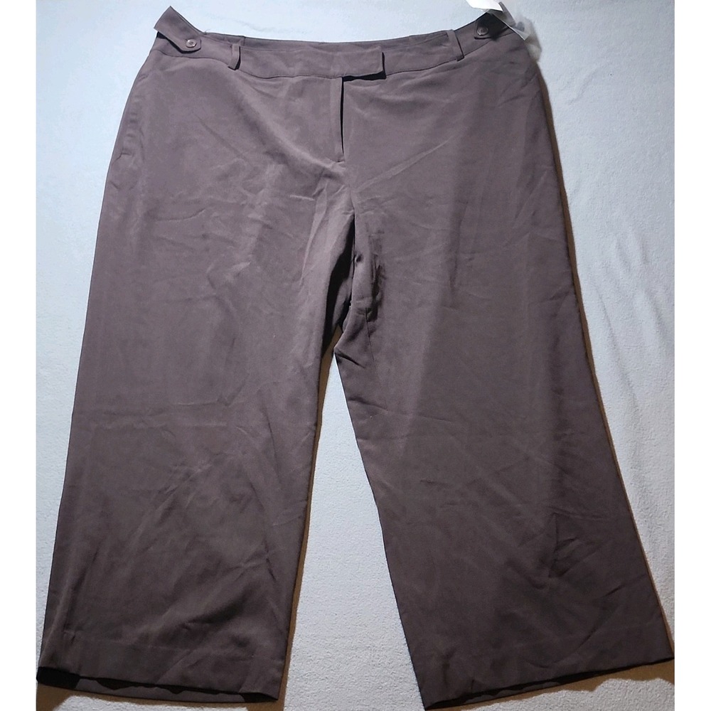 Cato Brown Twill Capri Pants Women's Plus 18W Relaxed Pleated Wide Leg Pockets